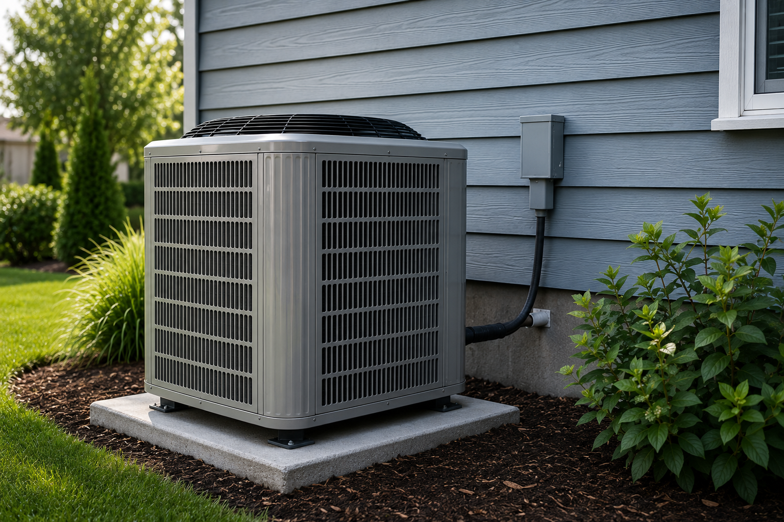 Outdoor air conditioning unit installed beside a house