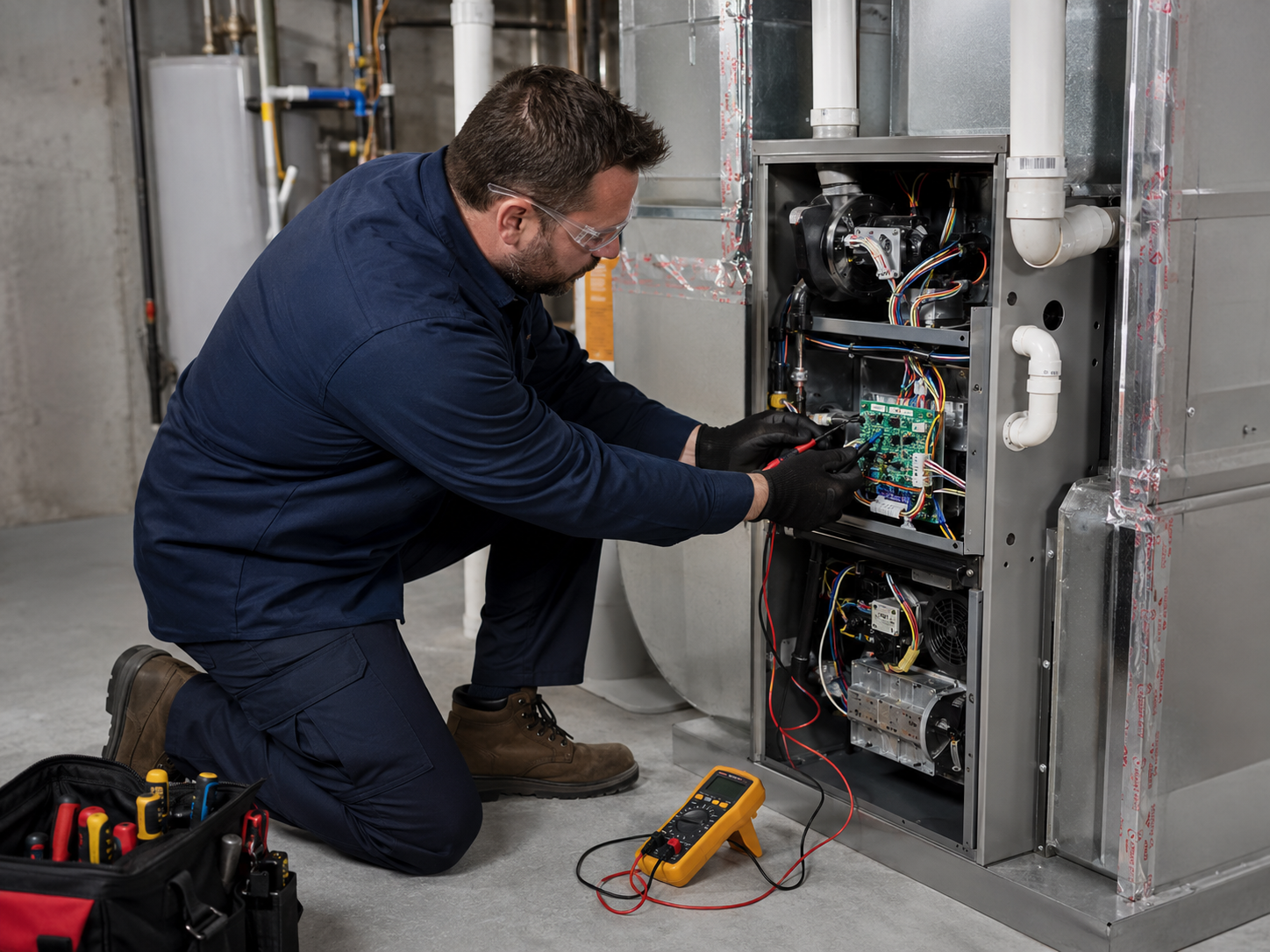 HVAC Technician Diagnosing a Home Furnace